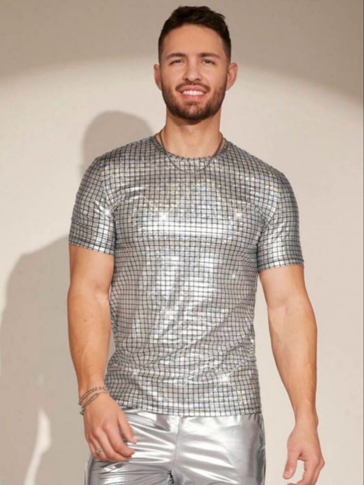 Bonga Boys Men's Metallic Round Neck Short Sleeve Partywear T-Shirt